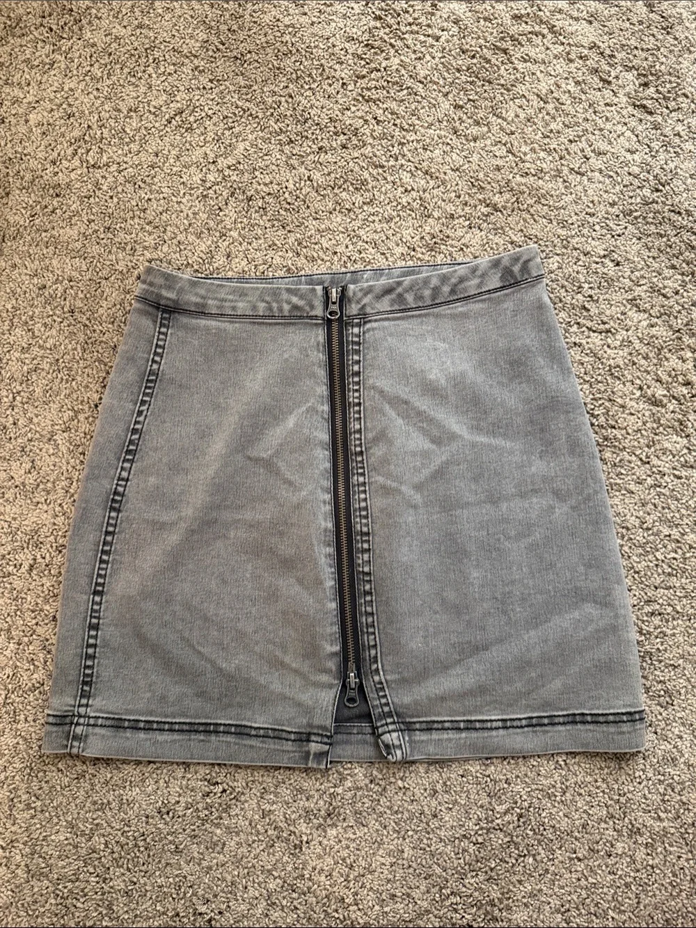 Free People Grey Front-Zip Denim Mini Skirt